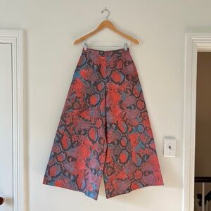 Nikki Chasin 0 Clem Wide Leg Trouser Red Blue Snakeskin Print Cotton Linen